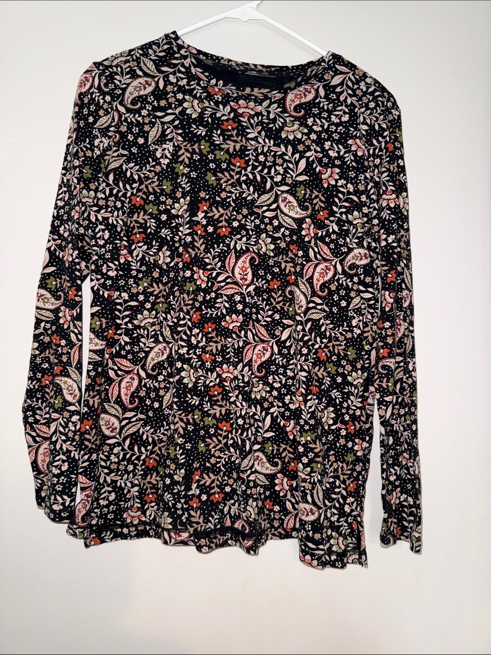 J.Jill SP 100% Pima Cotton Crewneck Paisley Long Sleeve Tee